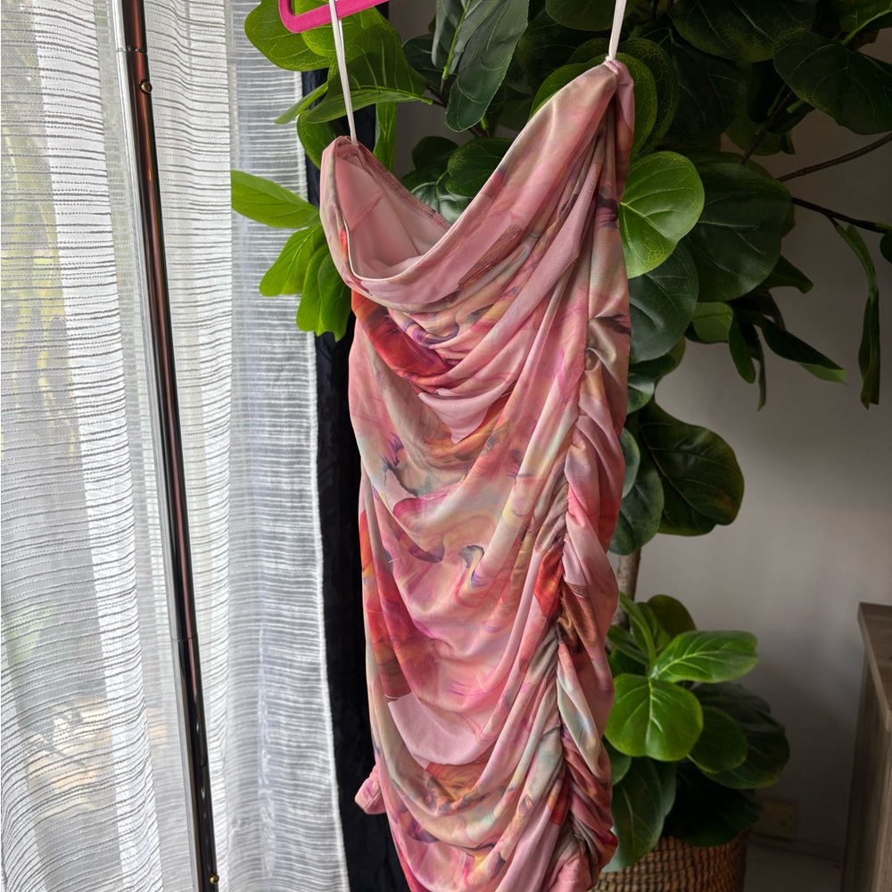 Elegant Pink Draped Dress